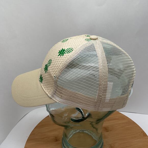Straw Snapback Mesh Trucker Hat Pineapple Print - Picture 2 of 6